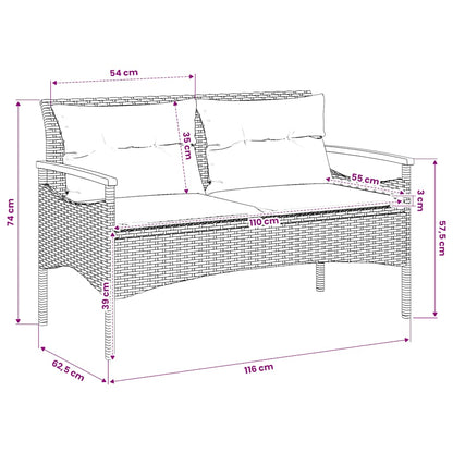 Gartenbank mit Kissen 116x62,5x74 cm Grau Poly Rattan
