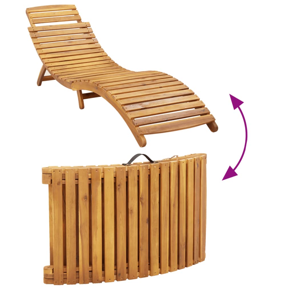 Chaises longues avec coussins, lot de 2, en bois d'acacia massif beige