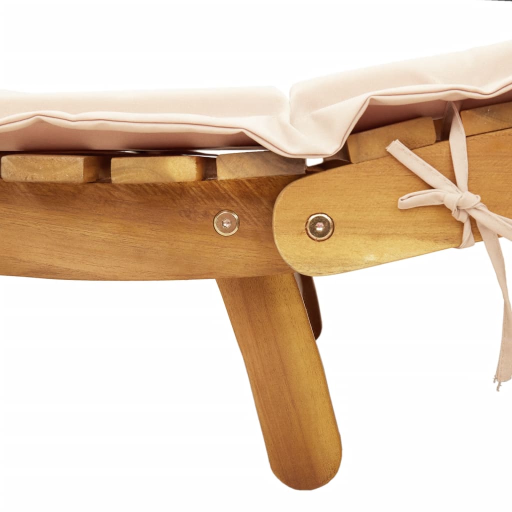 Chaises longues avec coussins, lot de 2, en bois d'acacia massif beige
