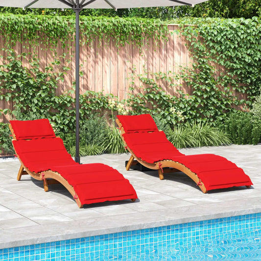 Sun loungers with cushions 2 pcs. Red solid acacia wood