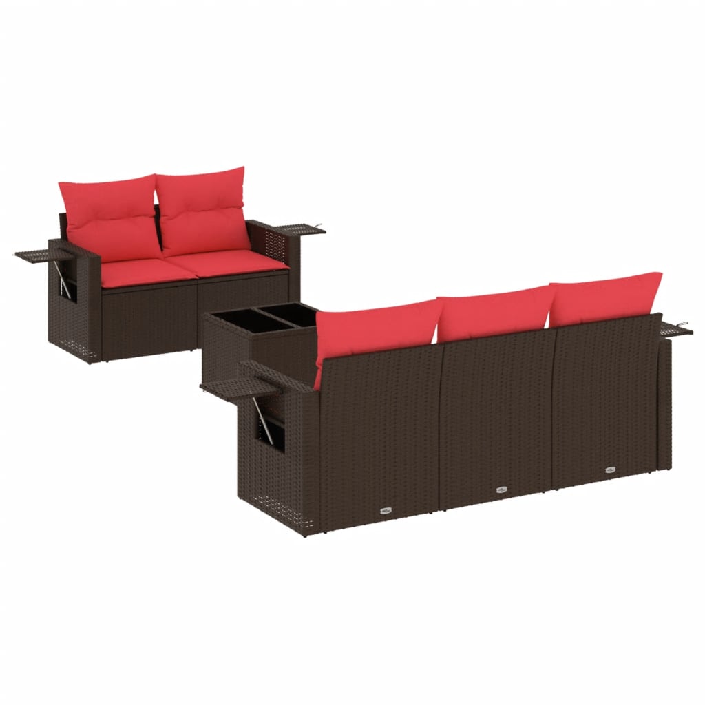 6-teiliges Gartensofa-Set mit Kissen, braun, Polyrattan