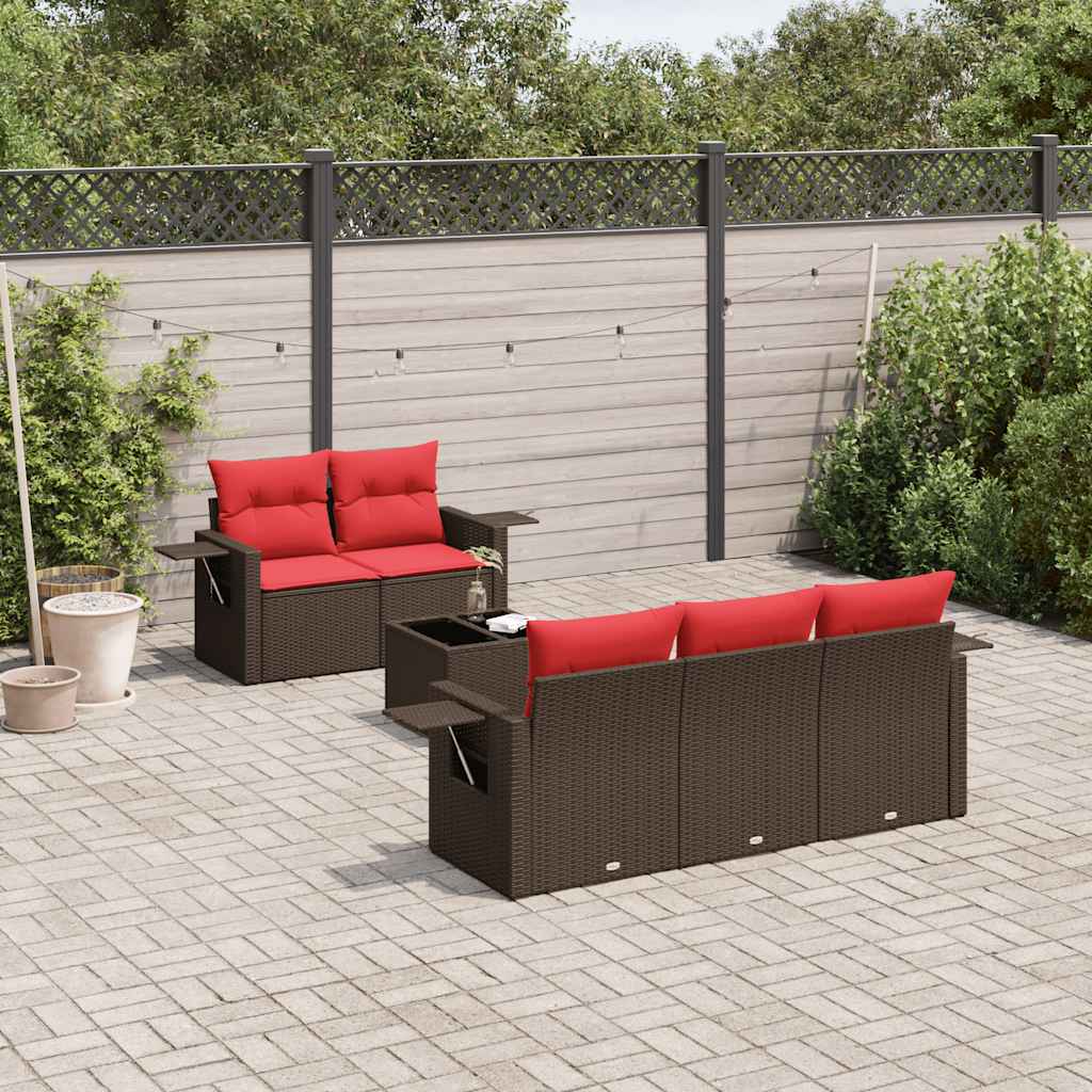 6-teiliges Gartensofa-Set mit Kissen, braun, Polyrattan