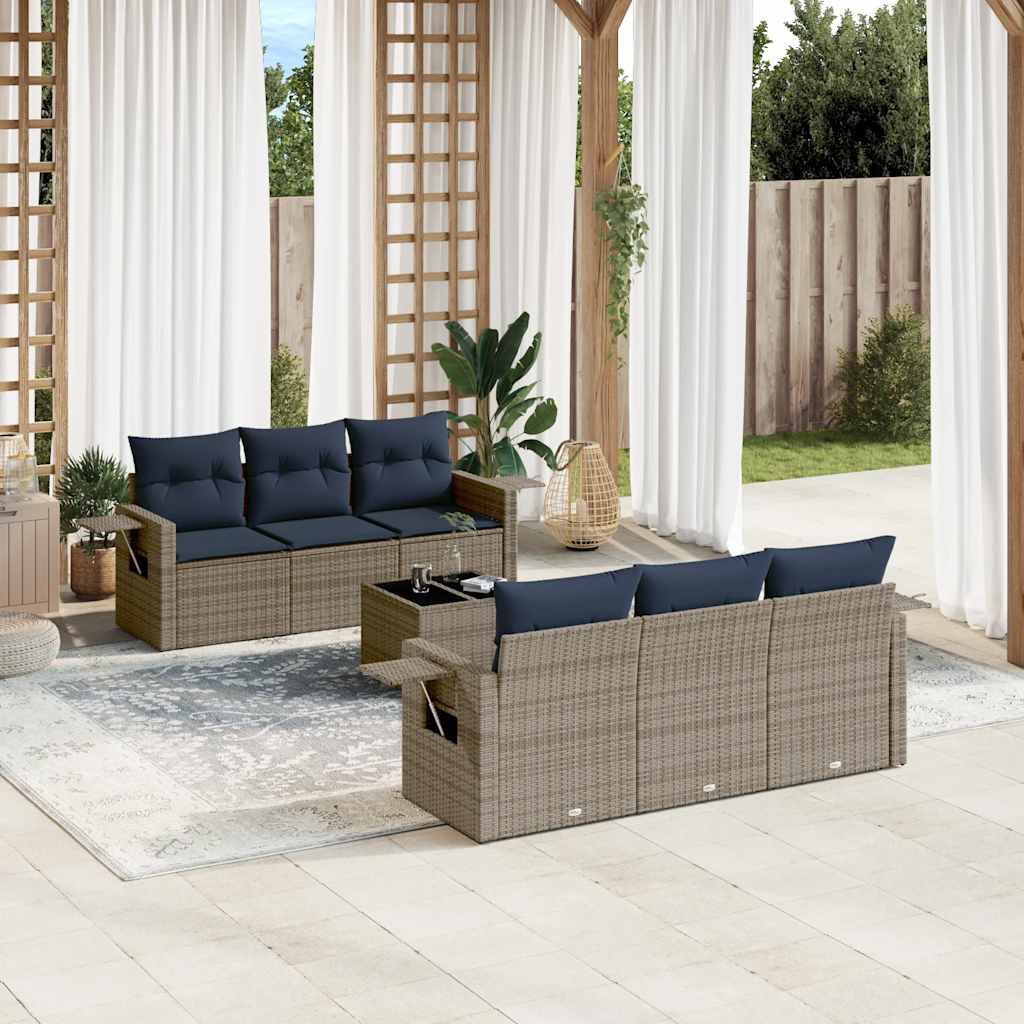 7-teiliges Gartensofa-Set mit Kissen, grau, Polyrattan