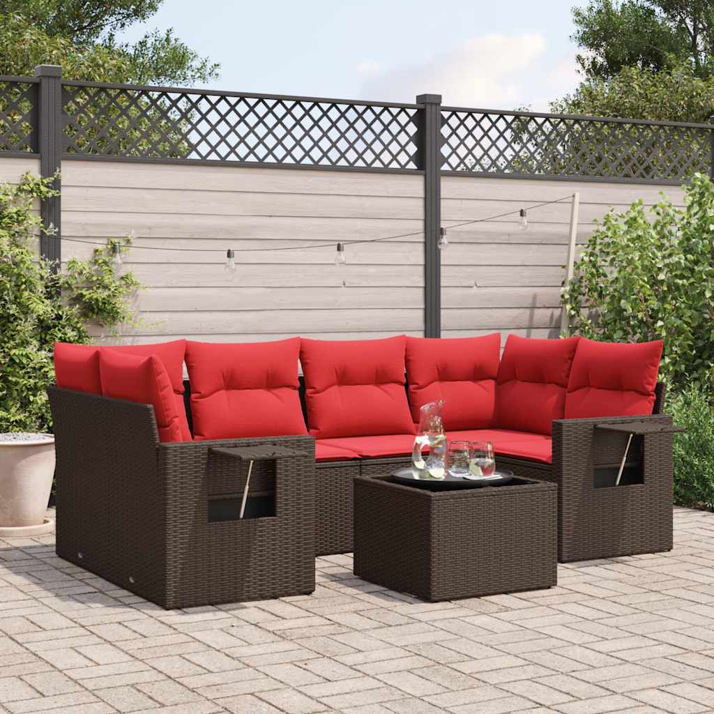 7-teiliges Gartensofa-Set mit Kissen, braun, Polyrattan