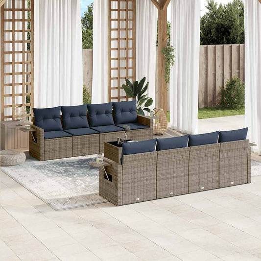 9-teiliges Gartensofa-Set mit Kissen, grau, Polyrattan