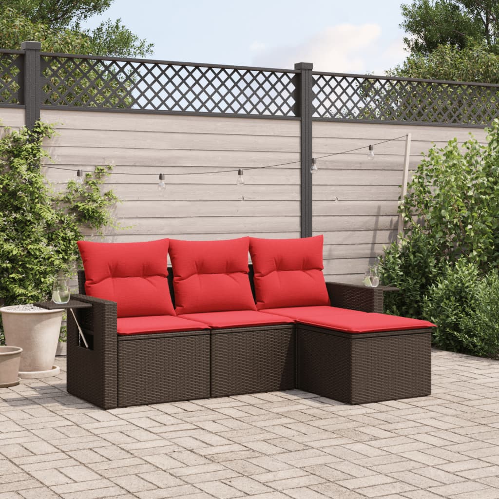 4-teiliges Gartensofa-Set mit Kissen, braun, Polyrattan