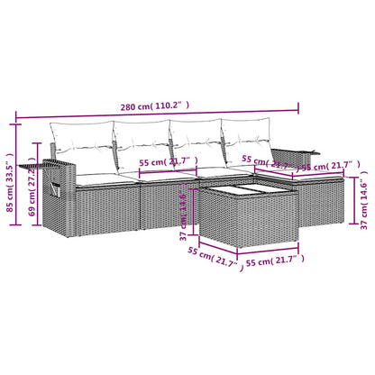 6-tlg. Garten-Sofagarnitur mit Kissen Schwarz Poly Rattan