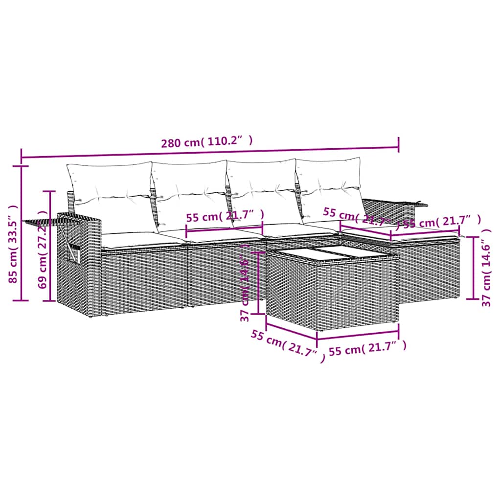 6-tlg. Garten-Sofagarnitur mit Kissen Schwarz Poly Rattan