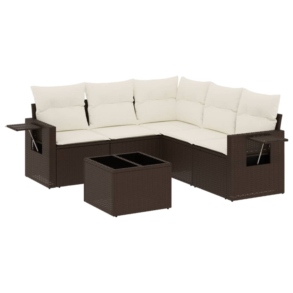 6-tlg. Garten-Sofagarnitur mit Kissen Braun Poly Rattan