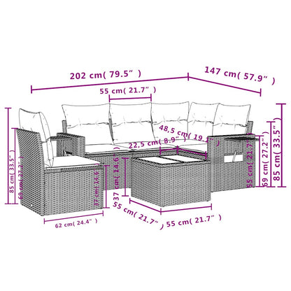 6-tlg. Garten-Sofagarnitur mit Kissen Schwarz Poly Rattan