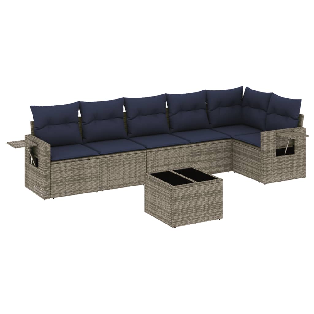 7-teiliges Gartensofa-Set mit Kissen, grau, Polyrattan