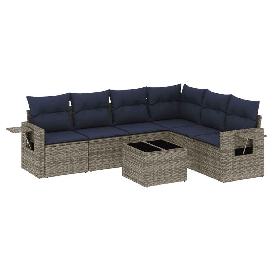 7-teiliges Gartensofa-Set mit Kissen, grau, Polyrattan
