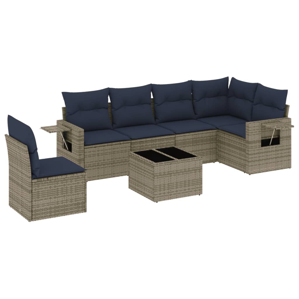 7-teiliges Gartensofa-Set mit Kissen, grau, Polyrattan