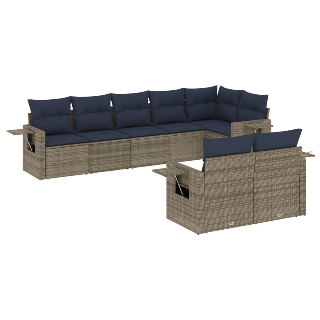 8-teiliges Gartensofa-Set mit Kissen, grau, Polyrattan