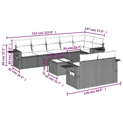 9-tlg. Garten-Sofagarnitur mit Kissen Schwarz Poly Rattan