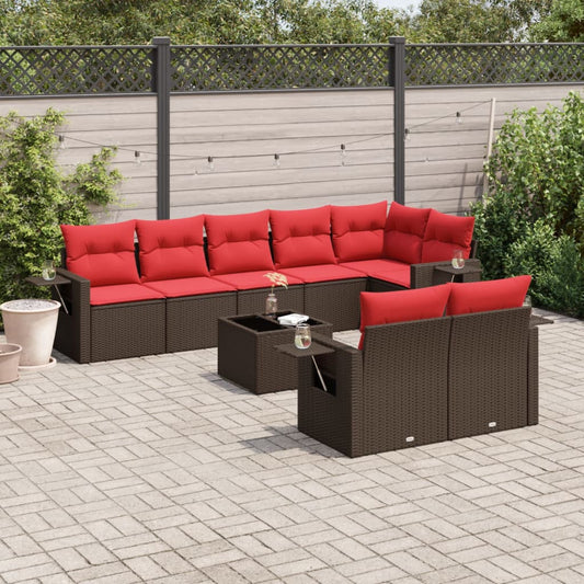 9-teiliges Gartensofa-Set mit Kissen, braun, Polyrattan