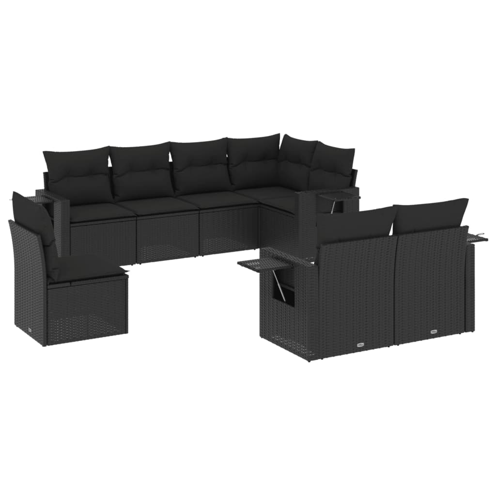 Ensemble de canapés de jardin 8 pièces avec coussins, en polyrotin noir