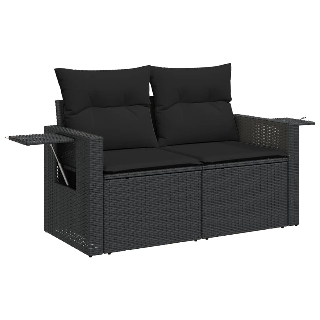 Ensemble de canapés de jardin 8 pièces avec coussins, en polyrotin noir