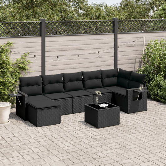 Ensemble de canapés de jardin 8 pièces avec coussins, en polyrotin noir