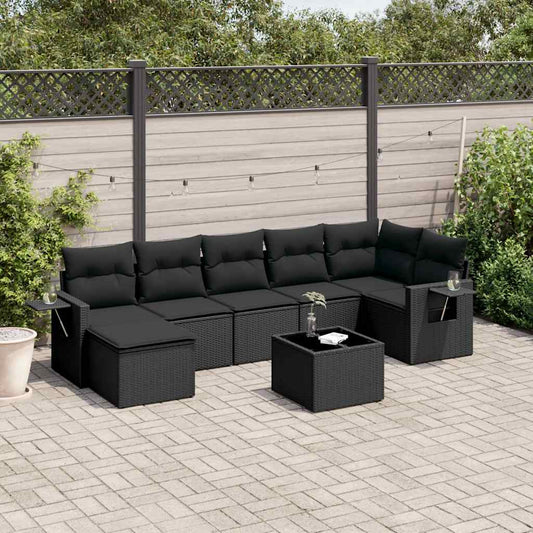 8-tlg. Garten-Sofagarnitur mit Kissen Schwarz Poly Rattan