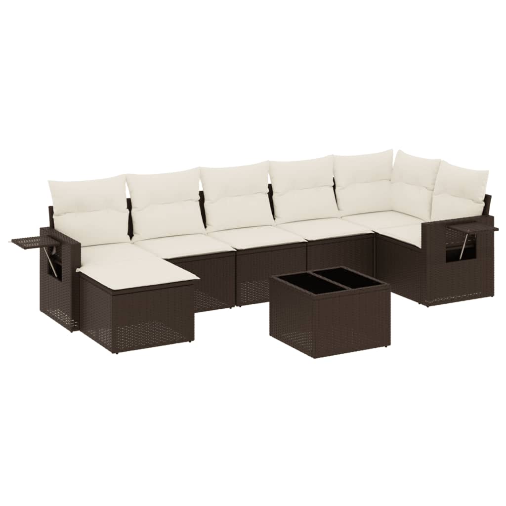 8-tlg. Garten-Sofagarnitur mit Kissen Braun Poly Rattan