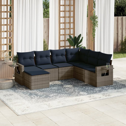 7-teiliges Gartensofa-Set mit Kissen, grau, Polyrattan