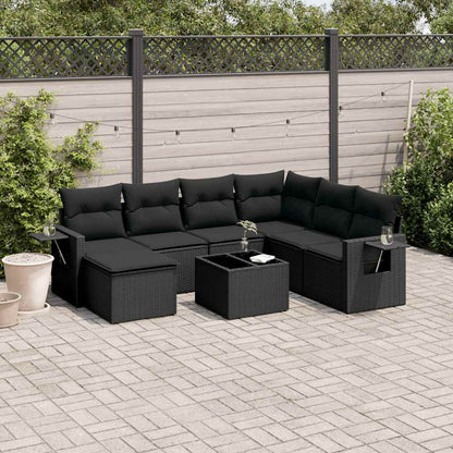 8-tlg. Garten-Sofagarnitur mit Kissen Schwarz Poly Rattan