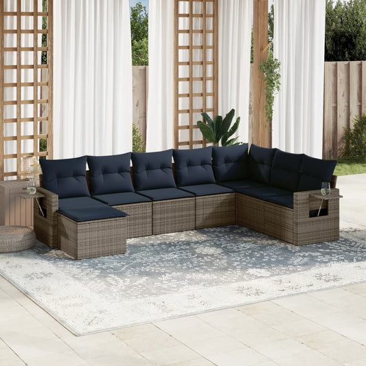 8-teiliges Gartensofa-Set mit Kissen, grau, Polyrattan