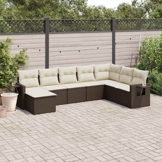 8-tlg. Garten-Sofagarnitur mit Kissen Braun Poly Rattan