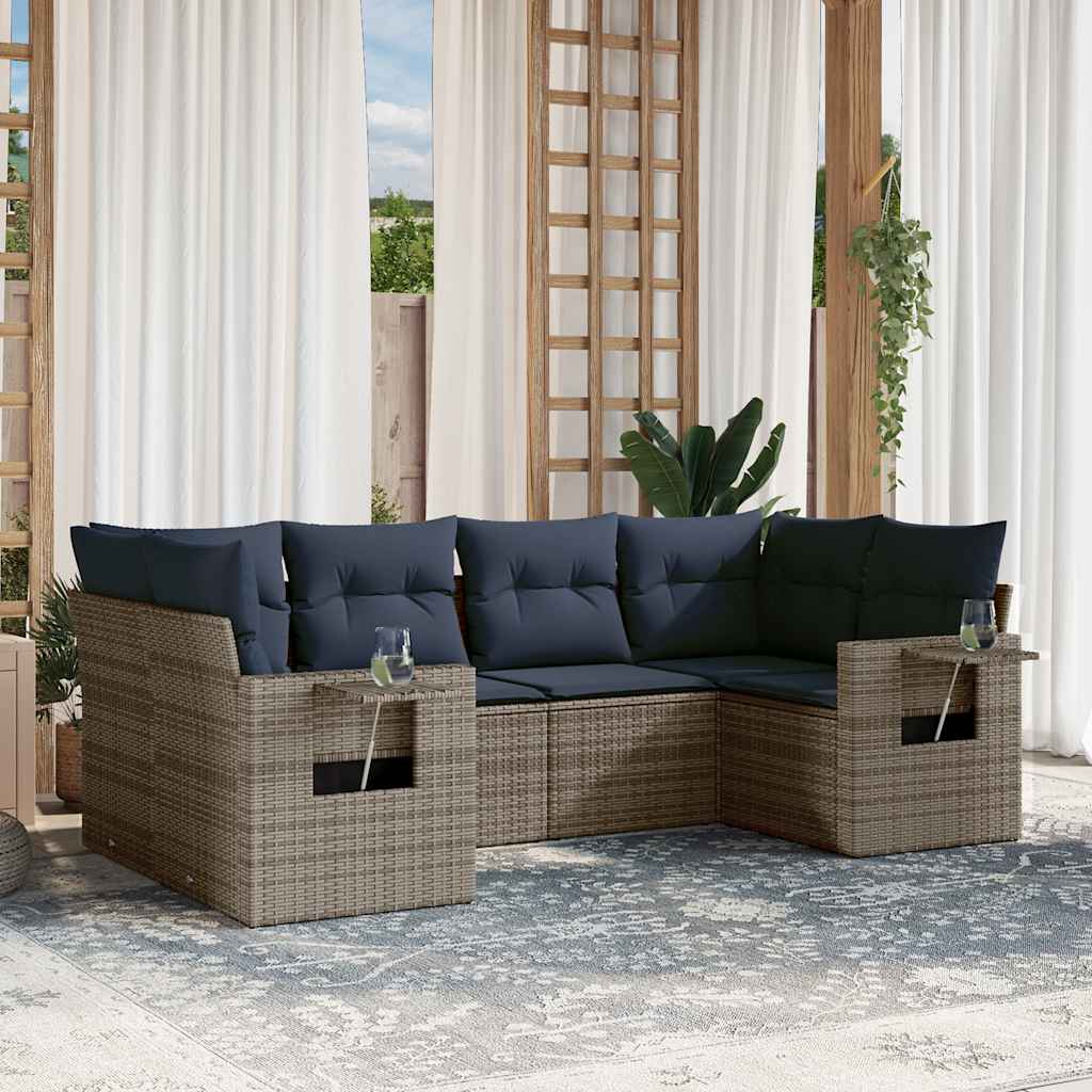 6-teiliges Gartensofa-Set mit Kissen, grau, Polyrattan