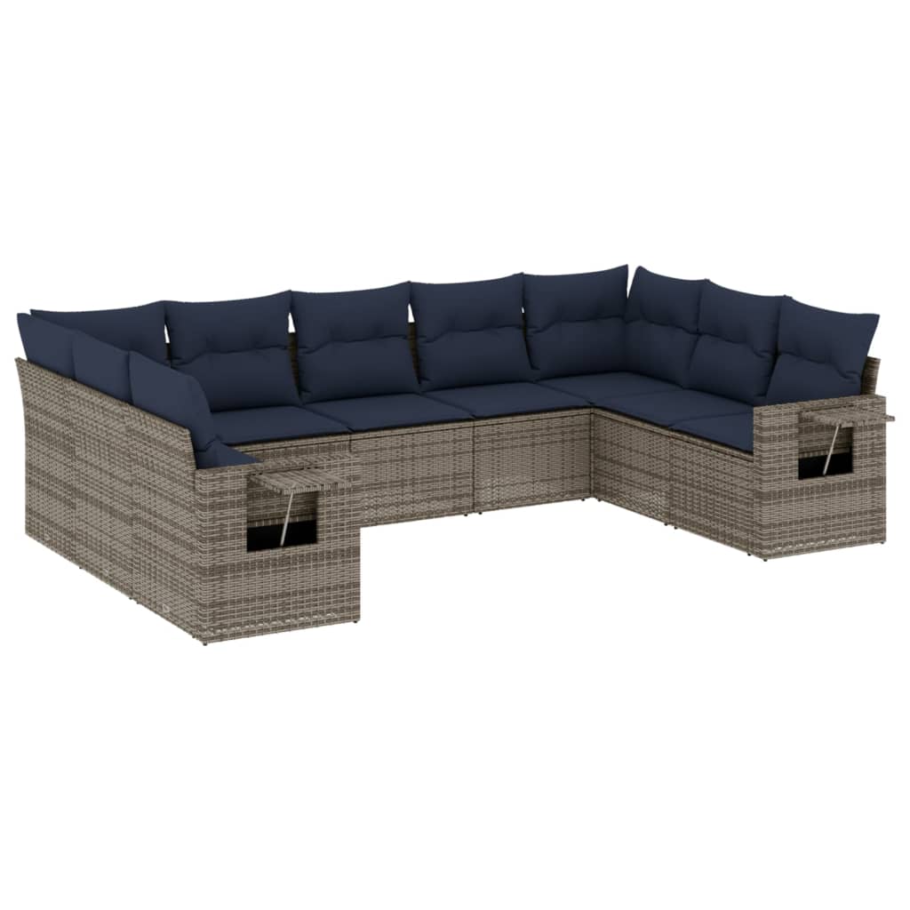 9-teiliges Gartensofa-Set mit Kissen, grau, Polyrattan
