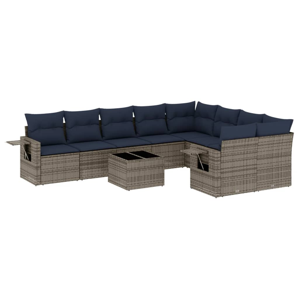 10-teiliges Gartensofa-Set mit Kissen, grau, Polyrattan