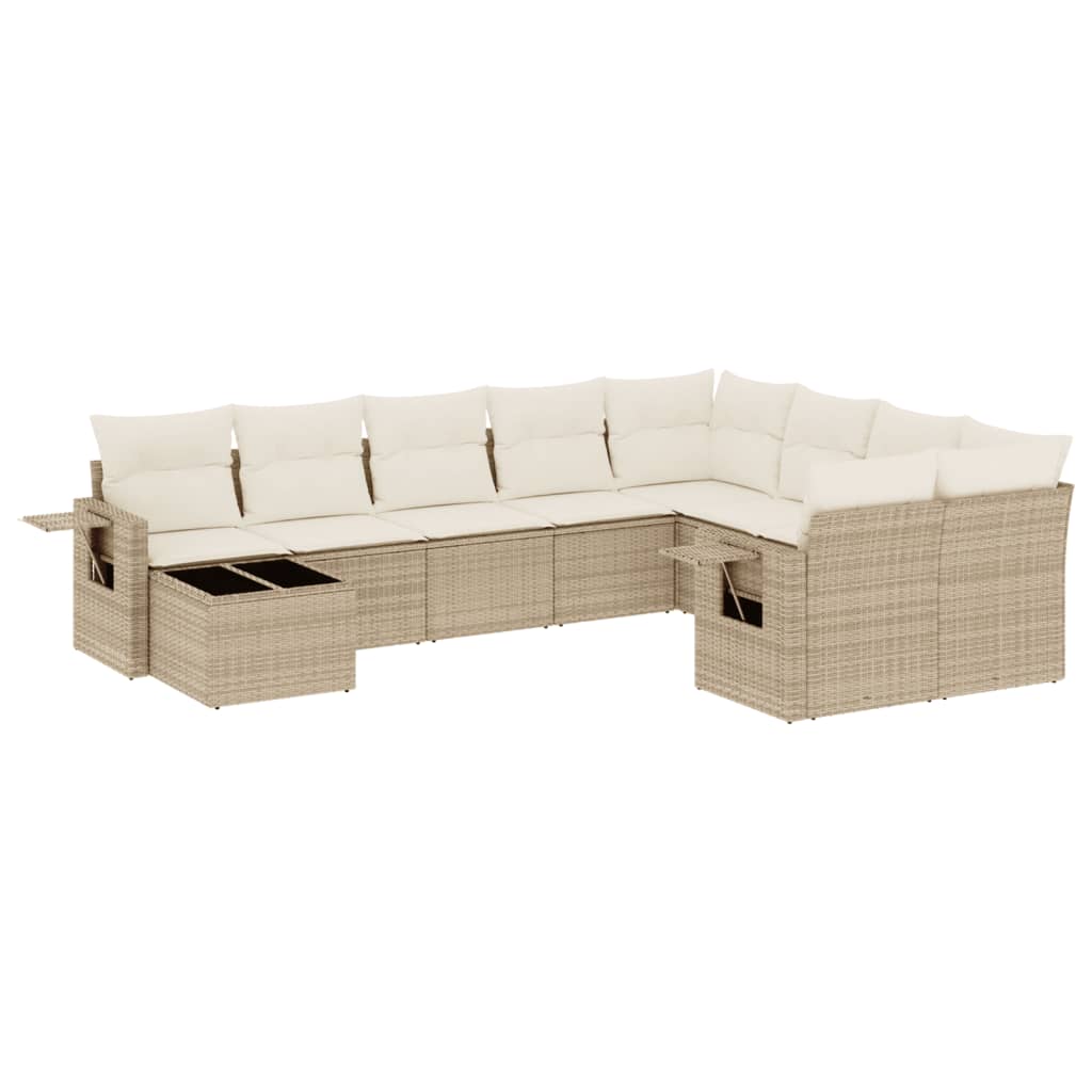 10-tlg. Garten-Sofagarnitur mit Kissen Beige Poly Rattan