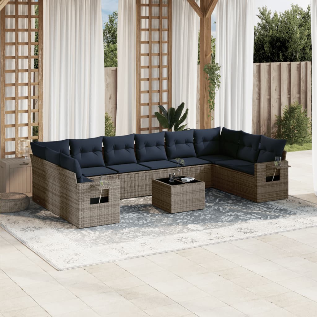 11-teiliges Gartensofa-Set mit Kissen, grau, Polyrattan