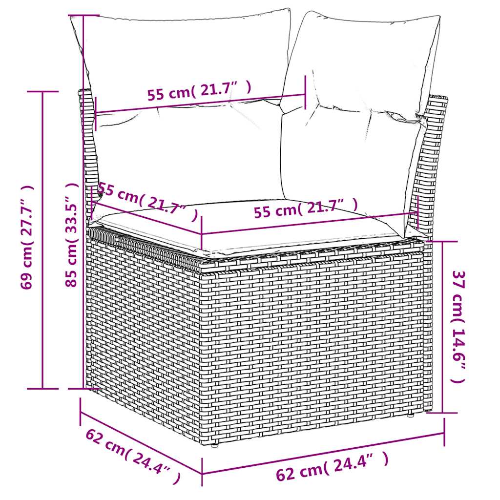 11-teiliges Gartensofa-Set mit Kissen, schwarzes Polyrattan