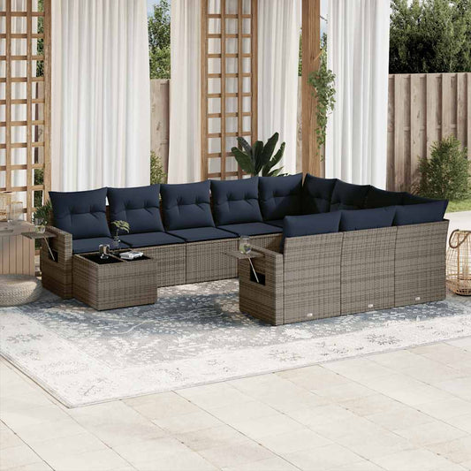 11-teiliges Gartensofa-Set mit Kissen, grau, Polyrattan