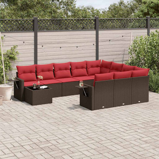 11-teiliges Gartensofa-Set mit Kissen, braun, Polyrattan