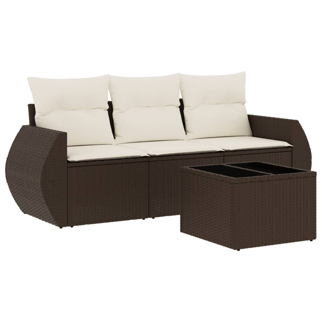 4-tlg. Garten-Sofagarnitur mit Kissen Braun Poly Rattan