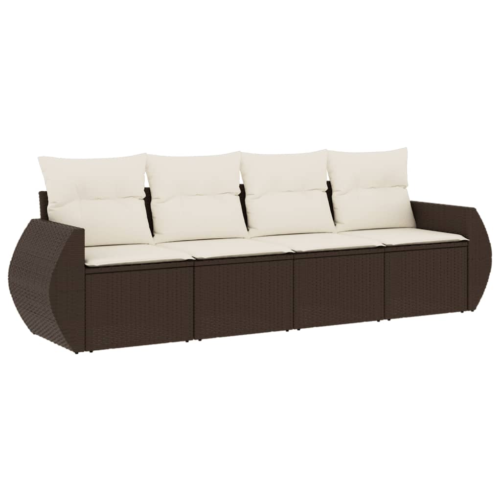 4-tlg. Garten-Sofagarnitur mit Kissen Braun Poly Rattan