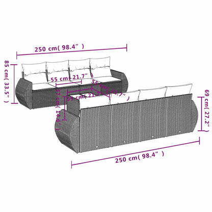 9-tlg. Garten-Sofagarnitur mit Kissen Schwarz Poly Rattan