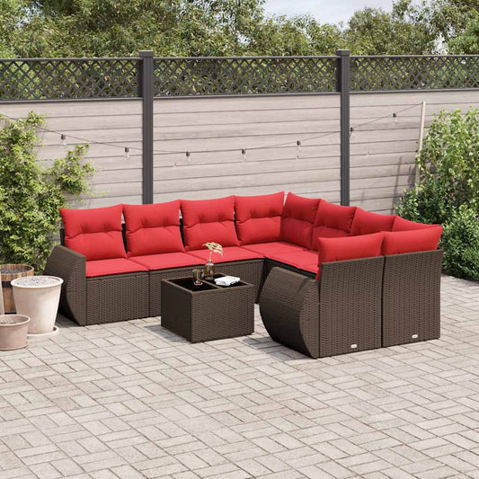 9-teiliges Gartensofa-Set mit Kissen, braun, Polyrattan