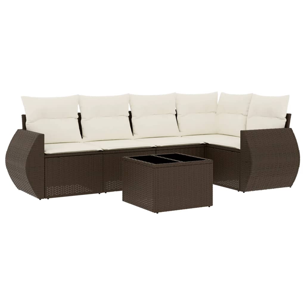 6-tlg. Garten-Sofagarnitur mit Kissen Braun Poly Rattan