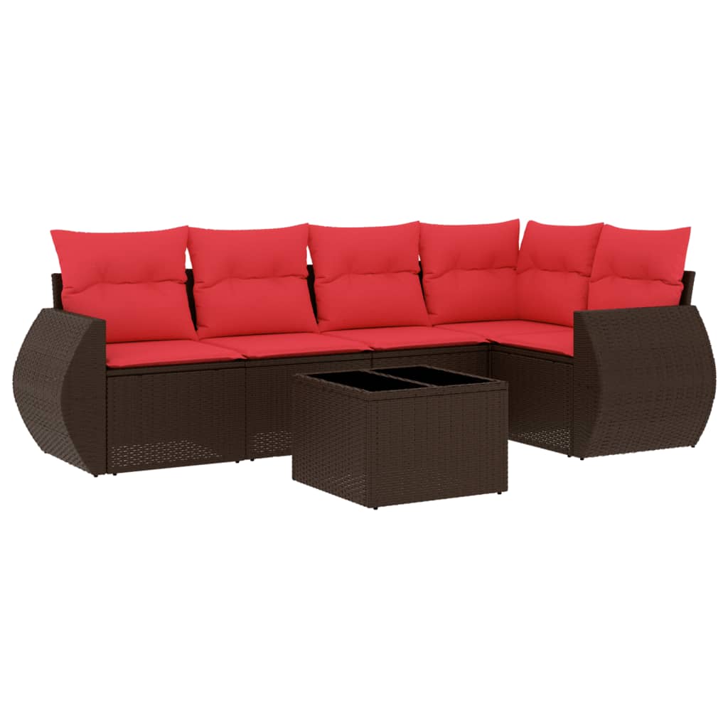 6-teiliges Gartensofa-Set mit Kissen, braun, Polyrattan