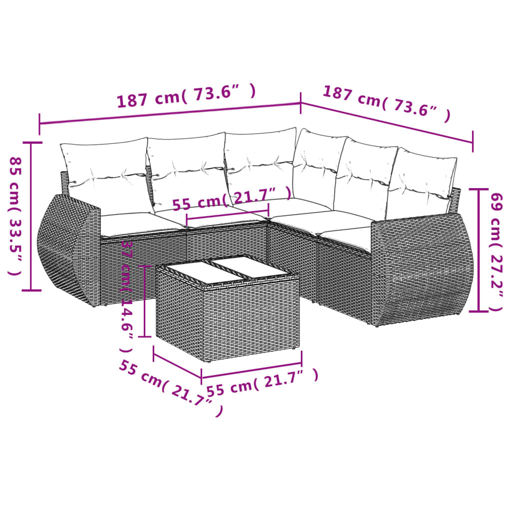 6-tlg. Garten-Sofagarnitur mit Kissen Schwarz Poly Rattan