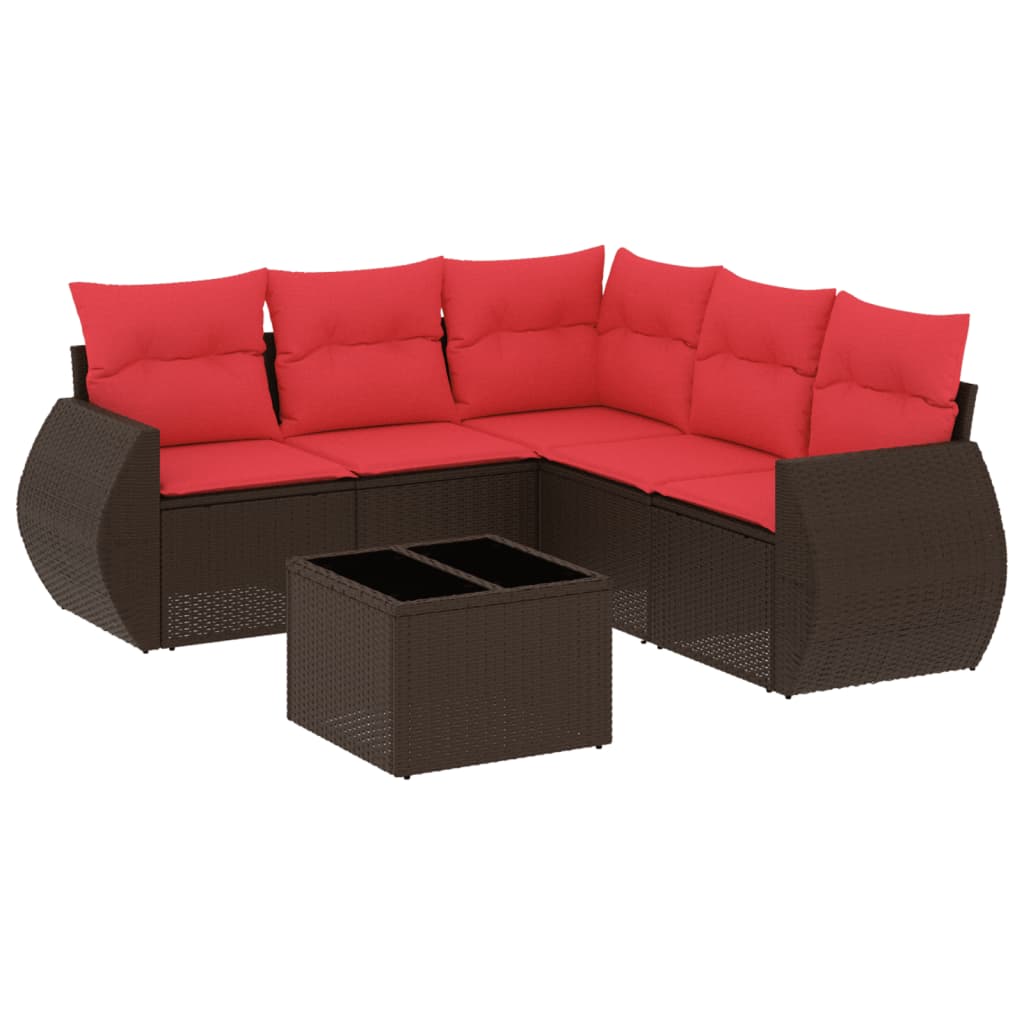 6-teiliges Gartensofa-Set mit Kissen, braun, Polyrattan