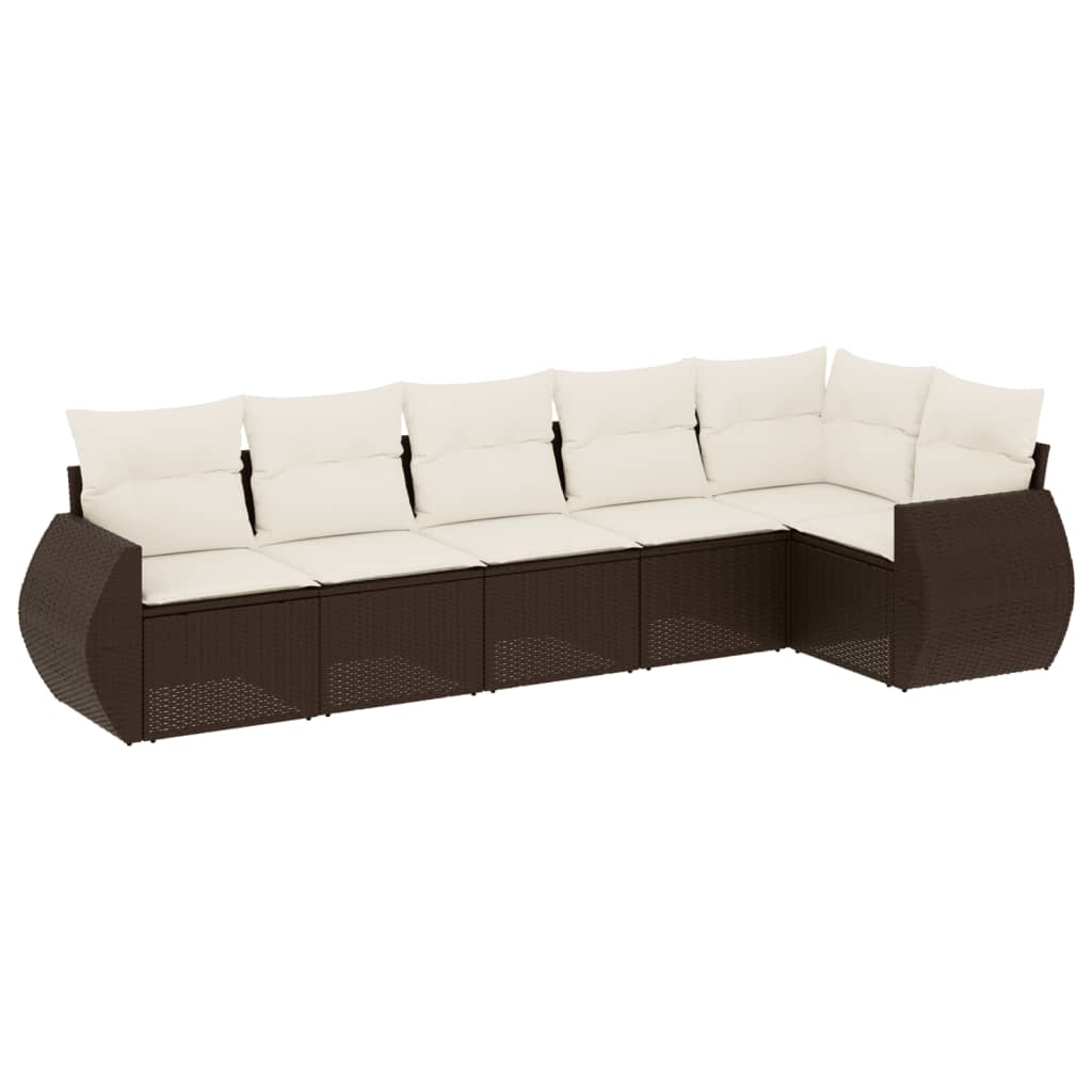 6-tlg. Garten-Sofagarnitur mit Kissen Braun Poly Rattan