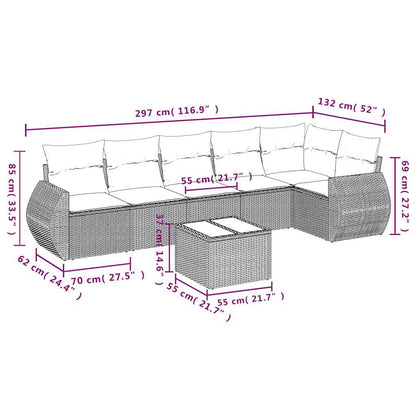 7-tlg. Garten-Sofagarnitur mit Kissen Schwarz Poly Rattan