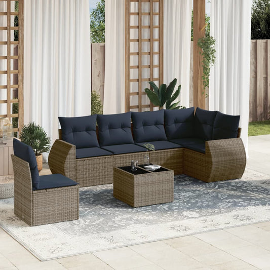 7-teiliges Gartensofa-Set mit Kissen, grau, Polyrattan