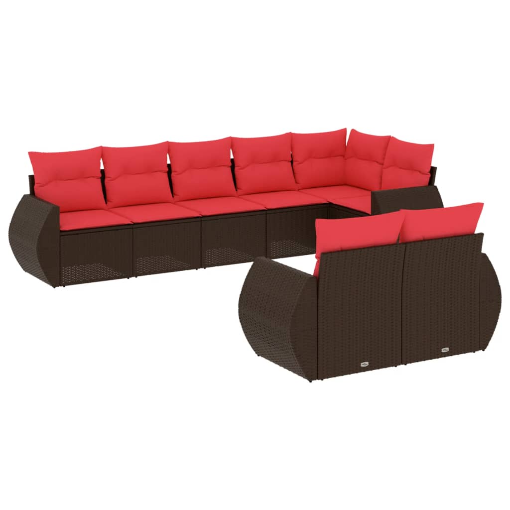 8-teiliges Gartensofa-Set mit Kissen, braun, Polyrattan