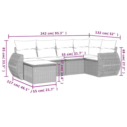 6-tlg. Garten-Sofagarnitur mit Kissen Schwarz Poly Rattan